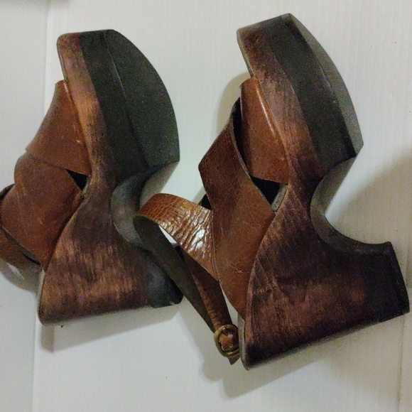 Colleen Cordero Brown Leather Platform Sandal Heel - Picture 7 of 11